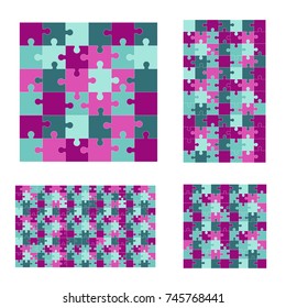 Jigsaw colorful puzzle four vector templates set of different size