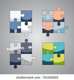Jigsaw colorful puzzle four vector templates set 