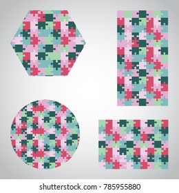 Jigsaw colorful puzzle four vector templates set of different size