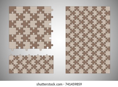 Jigsaw colorful puzzle three vector templates set of different size.