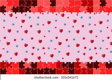 Jigsaw colorful puzzle vector for Valentine's Day with pattern and hurts.