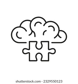 Jigsaw, Creative Human Mind Concept. Puzzle and Brain Line Icon. Find Solution, Problem Solving Linear Pictogram. Idea, Memory, Education Outline Sign. Editable Stroke. Isolated Vector Illustration.