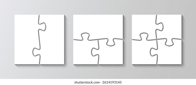 Jigsaw cutting template. Puzzle square grids set. Scheme for thinking game. Simple mosaic background with separate details. Vector illustration.