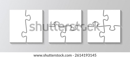 Jigsaw cutting template. Puzzle square grids set. Scheme for thinking game. Simple mosaic background with separate details. Vector illustration.