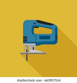Jigsaw flat icon with long shadow. Vector illustration of electric tool.