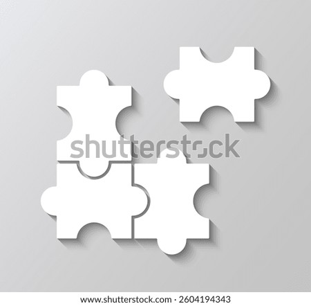 Jigsaw grid with 4 details. Separate puzzle pieces. Scheme of thinking game. Cutting template. Modern background. Mosaic silhouette. Simple frame tiles. Vector illustration.