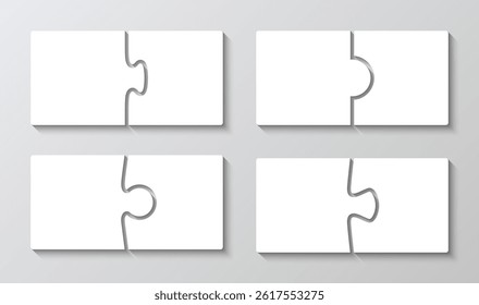 Jigsaw grids set with 2 puzzle pieces. Simple mosaic background. Cutting template with separate details. Puzzle scheme for thinking game. Vector illustration.