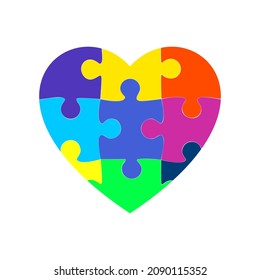 Jigsaw heart pieces with many colors. icon for apps and websites vector