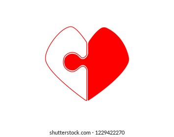 Jigsaw Heart Simple lines Vector illustrations