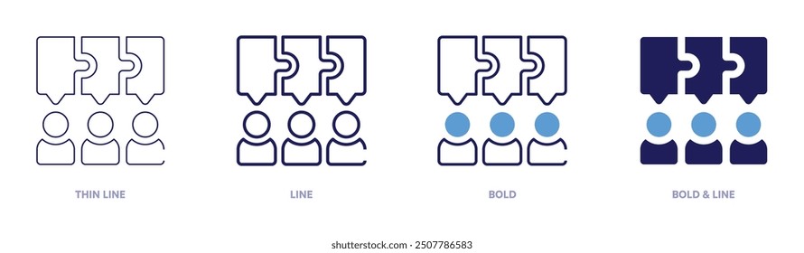 Jigsaw icon in 4 different styles. Thin Line, Line, Bold, and Bold Line. Duotone style. Editable stroke.