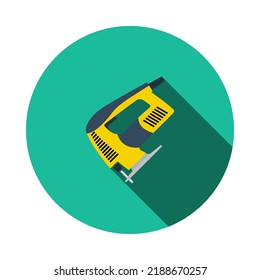 Icono de jigsaw. Diseño De Esténcil De Círculo Plano Con Sombra Larga. Ilustración vectorial.