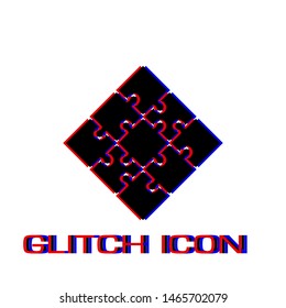 Jigsaw icon flat. Simple pictogram - Glitch effect. Vector illustration symbol