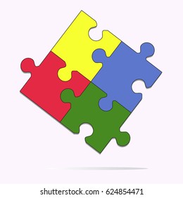 Jigsaw icon. Four different color pieces of puzzle joined together