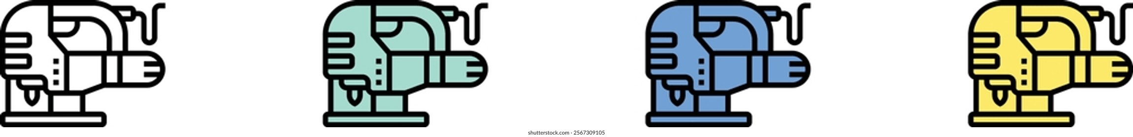 Jigsaw icon. Outline, Green, Blue and Yellow Style Design Isolated On White Background