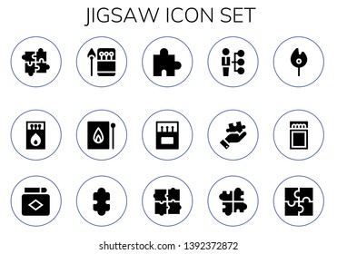 jigsaw icon set. 15 filled jigsaw icons.  Simple modern icons about  - Puzzle, Matches, Match, Skills, Solution