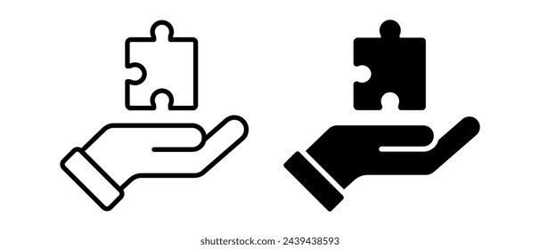 Jigsaw icon vector set. Puzzle with hand symbol