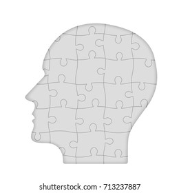 Jigsaw inside Head. Puzzle concept - head shape.