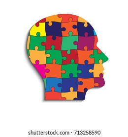 Jigsaw inside Head. Puzzle concept - head shape.