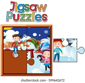 Jigsaw with kids in the snow