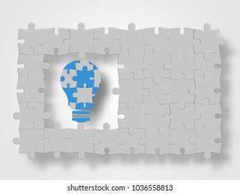 Jigsaw in lightbulb shape surrounding with jigsaws represent innovation and technology concept. Technology background. Vector illustration.
