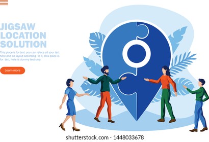 jigsaw location solution with team discussion and strategy  concept vector illustration 