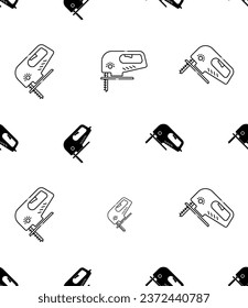 Jigsaw Machine Icon Seamless Pattern, Electric Reciprocating Blade Jigsaw Cutter Vector Art Illustration