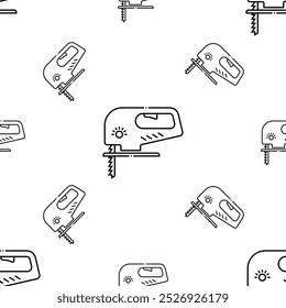 Jigsaw Machine Icon Seamless Pattern, Electric Reciprocating Blade Jigsaw Cutter Vector Art Illustration