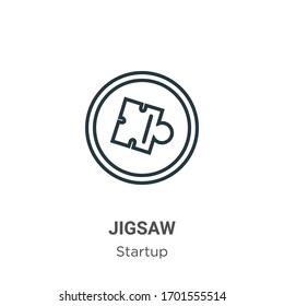 Jigsaw outline vector icon. Thin line black jigsaw icon, flat vector simple element illustration from editable startup concept isolated stroke on white background