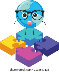 Jigsaw pieces with cartoon character illustration