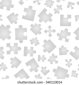 A lot of Jigsaw pieces in different positions isolated on white seamless pattern