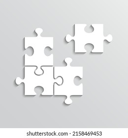 Jigsaw pieces. Puzzle game grid. Layout of thinking mosaic game. White modern background. Laser cut template with separate details. Infographic diagram. Vector illustration.