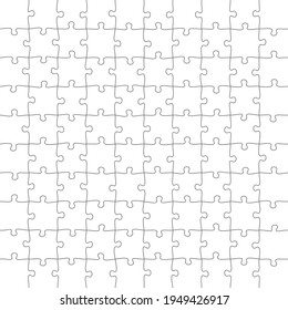 Jigsaw Puzzle 10x10 square piece template. Jigsaw puzzle grid vector stroke scheme