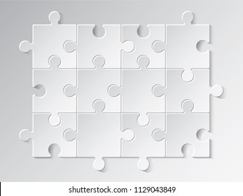 Jigsaw Puzzle of 12 All Main Types Pieces Editable Composition Ready for Multiplication Blank Template - Grey Tiles on Dark Grey Background - Vector Mixed Graphic Design