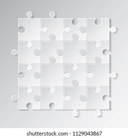 Jigsaw Puzzle 16 Main Types Pieces Editable Composition Ready for Multiplication Blank Template - Grey Tiles on Similar Background - Vector Mixed Graphic Design