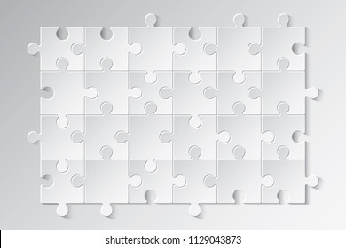 Jigsaw Puzzle of 24 All Main Types Pieces Editable Composition Ready for Multiplication Blank Template - Grey Tiles on Dark Grey Background - Vector Mixed Graphic Design