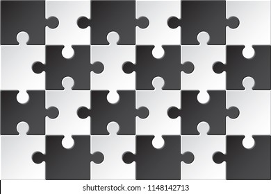 Jigsaw Puzzle 24 Pieces with Border Frame Editable Escher Style Composition Blank Template Wallpaper - Black and White Tiles on Similar Background - Vector Mixed Graphic Design