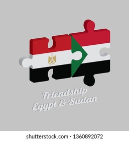 Jigsaw Puzzle 3D Of Egypt Flag And Sudan Flag With Text: Friendship Egypt & Sudan. Concept Of Friendly Or Good Compatibility Between Both Countries.