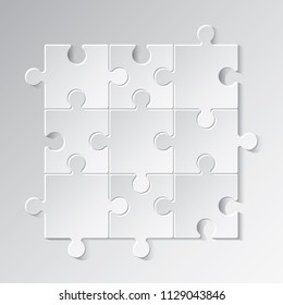 Jigsaw Puzzle 9 Pieces of Main Types Editable Composition Ready for Multiplication Blank Template - Grey Tiles on Similar Background - Vector Mixed Graphic Design