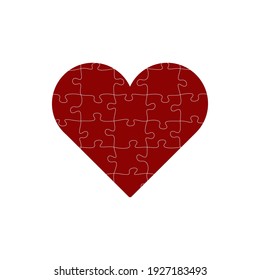 Jigsaw puzzle with all its pieces put together forming a big red heart of love