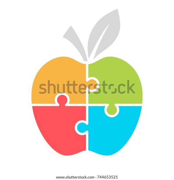 Jigsaw puzzle apple, vector template for\
infographics isolated on white\
background
