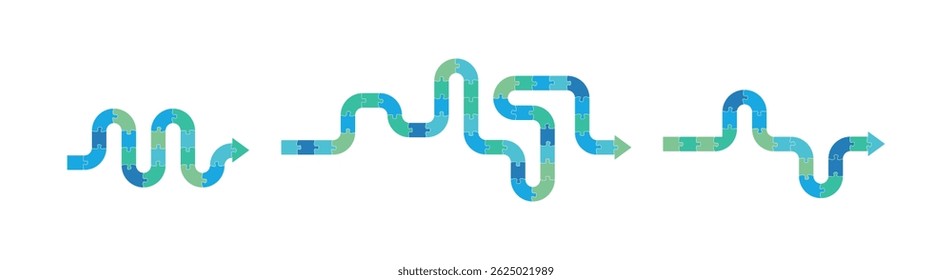 Jigsaw puzzle arrow for infographics. Direction steps concept. Turn, straight direction, snake movement.