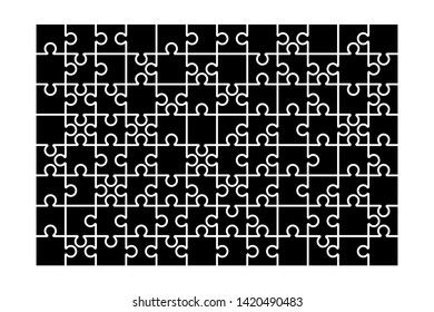 Jigsaw puzzle background, blank puzzle template, black isolated on white, vector illustration.