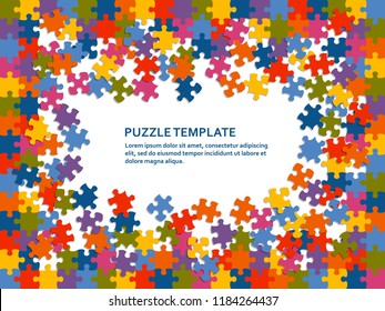 Jigsaw puzzle background with many colorful pieces. Abstract mosaic template. Vector illustration.