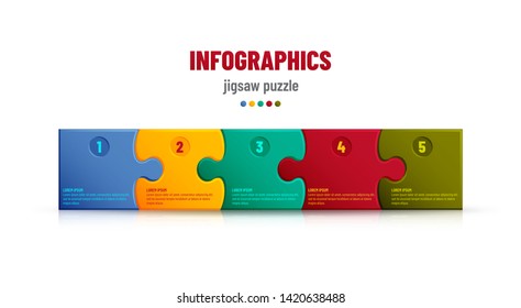 Jigsaw puzzle background with many colorful pieces. Infographic mosaic template. Vector illustration. 