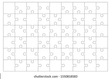 Jigsaw Puzzle blank with editable stroke no fill color. 6 x 9 puzzle pieces. Each piece is editable. Background Vector Illustration isolated on white.