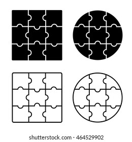 Jigsaw puzzle,  blank simple template 3 x 3, nine pieces. Vector illustration.