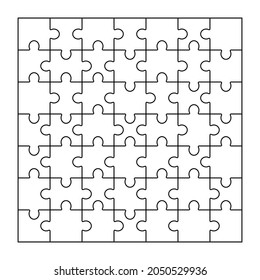 Plantilla en blanco de rompecabezas de 49 piezas. orientación cuadrada. ilustración vectorial. 