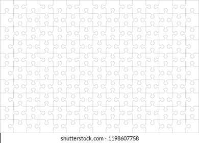 Jigsaw puzzle blank template or cutting guidelines of 150 transparent pieces, landscape orientation, and visual ratio 3:2. Pieces are easy to separate (every piece is a single shape).
