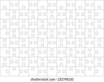 Jigsaw puzzle blank template or cutting guidelines of 88 transparent pieces, landscape orientation. Pieces are easy to separate (every piece is a single shape). 