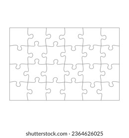Jigsaw puzzle blank template or cutting guidelines of transparent pieces. Pieces are easy to separate (every piece is a single shape). Jigsaw puzzle transparent template. Vector illustration